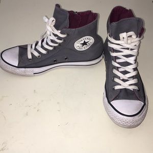 Size 7 Gray and Burgundy high top converse